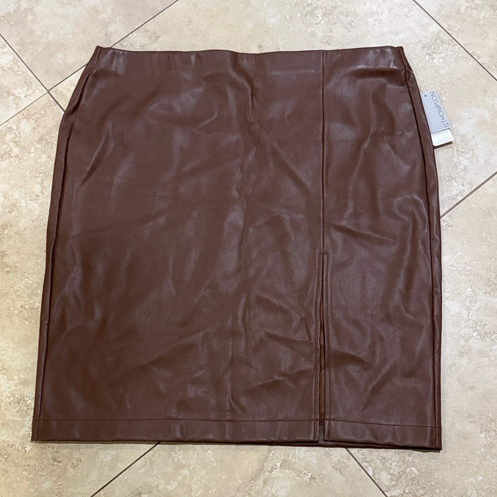 Brown Leather Pencil Skirt 3x size